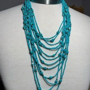Turquoise seed bead boho necklace multistrand